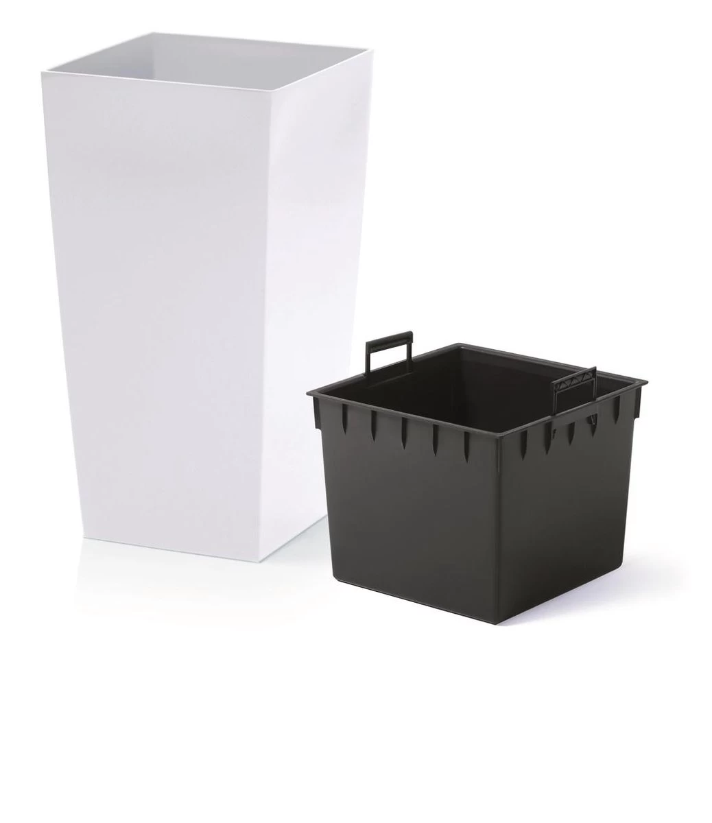 Prosperplast Kunststof Urbi Bloempot/plantenpot Met Binnenpot Wit 32 X 32 X 61 Cm - 21/49 Liter - Hoge Vierkante Bloempotten - Image 8