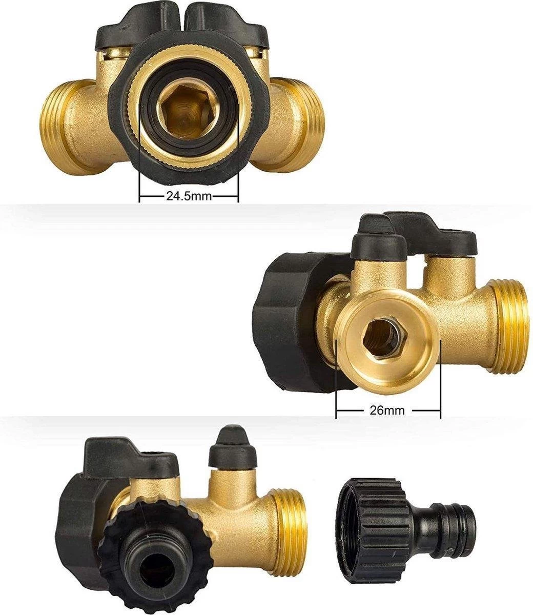 Merkloos Y Stuk Kraan - Kraan Splitter - Waterverdeler - Buitenkraan - Waterverdeler 2 Weg – Messing - Image 2