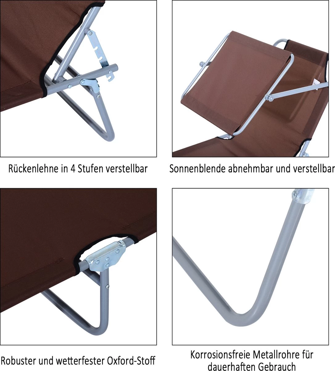 Outsunny Ligstoel Ligbank Voor Buiten Ligstoel Voor Op Het Strand Inklapbaar Met Zonnedak 3 Kleuren 84B-001 - Image 3