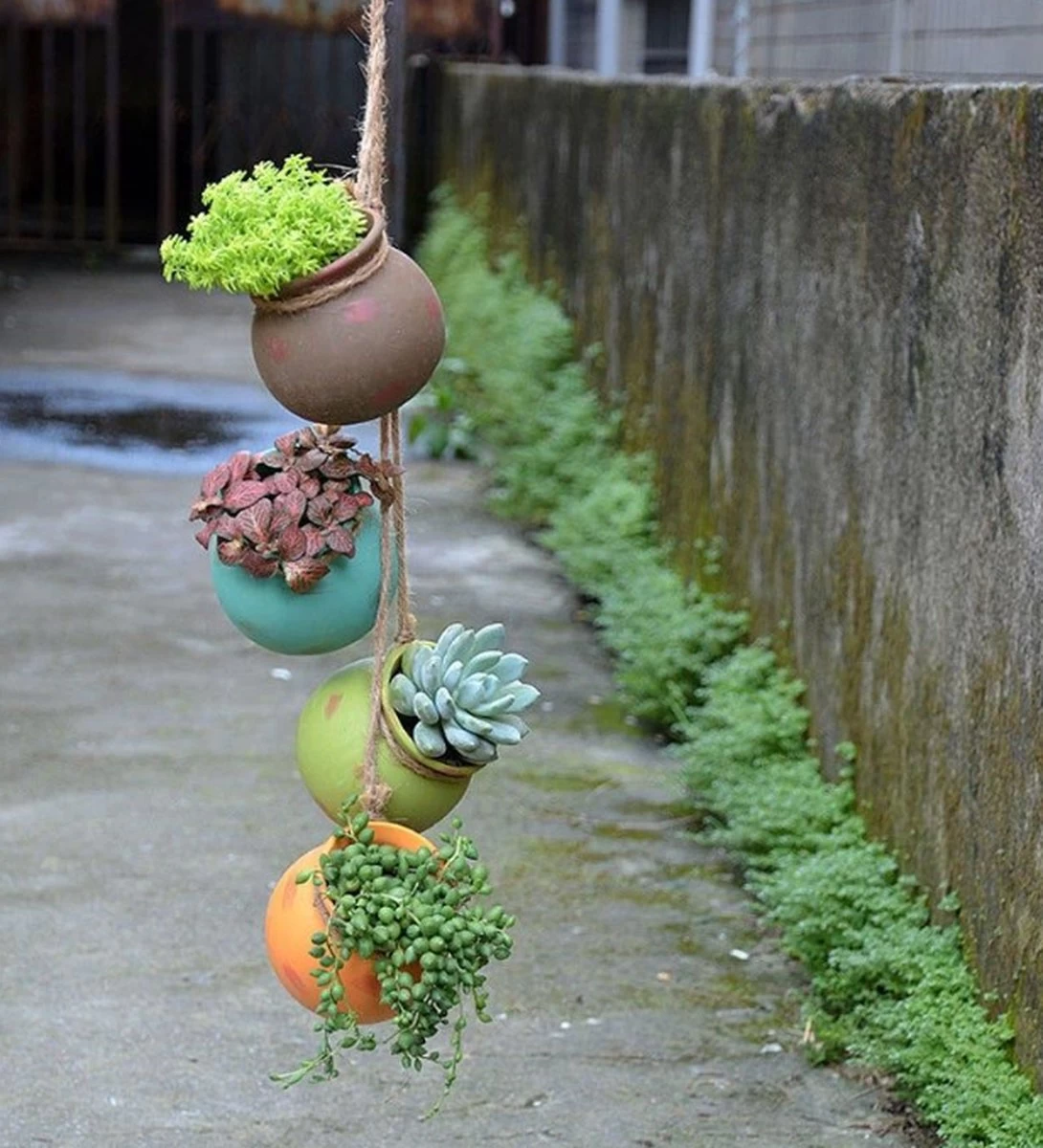 Plantenhangers - 4 Bloempotjes Aan Een Touw - Hangpotten Voor Binnen En Buiten - Hangpot Schutting - 4 Kleuren Incl. Touw - Image 3