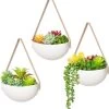 Plantenhanger Keramiek – Set Van 3 – Wit Steen- Hangpot – Hangende Bloempot Plantenpot - 3 Verschillende Koorden - 18 X 11 X 7 Cm