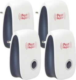 4 Pack Ultrasone Muizenverjager - Ongedierte Verjager - Muizenval - Diervriendelijk - Pest Reject - Repeller - Ratten Bestrijding - Muggenstekker - Vliegen - Insecten - Marter - Geluidloos - Wit