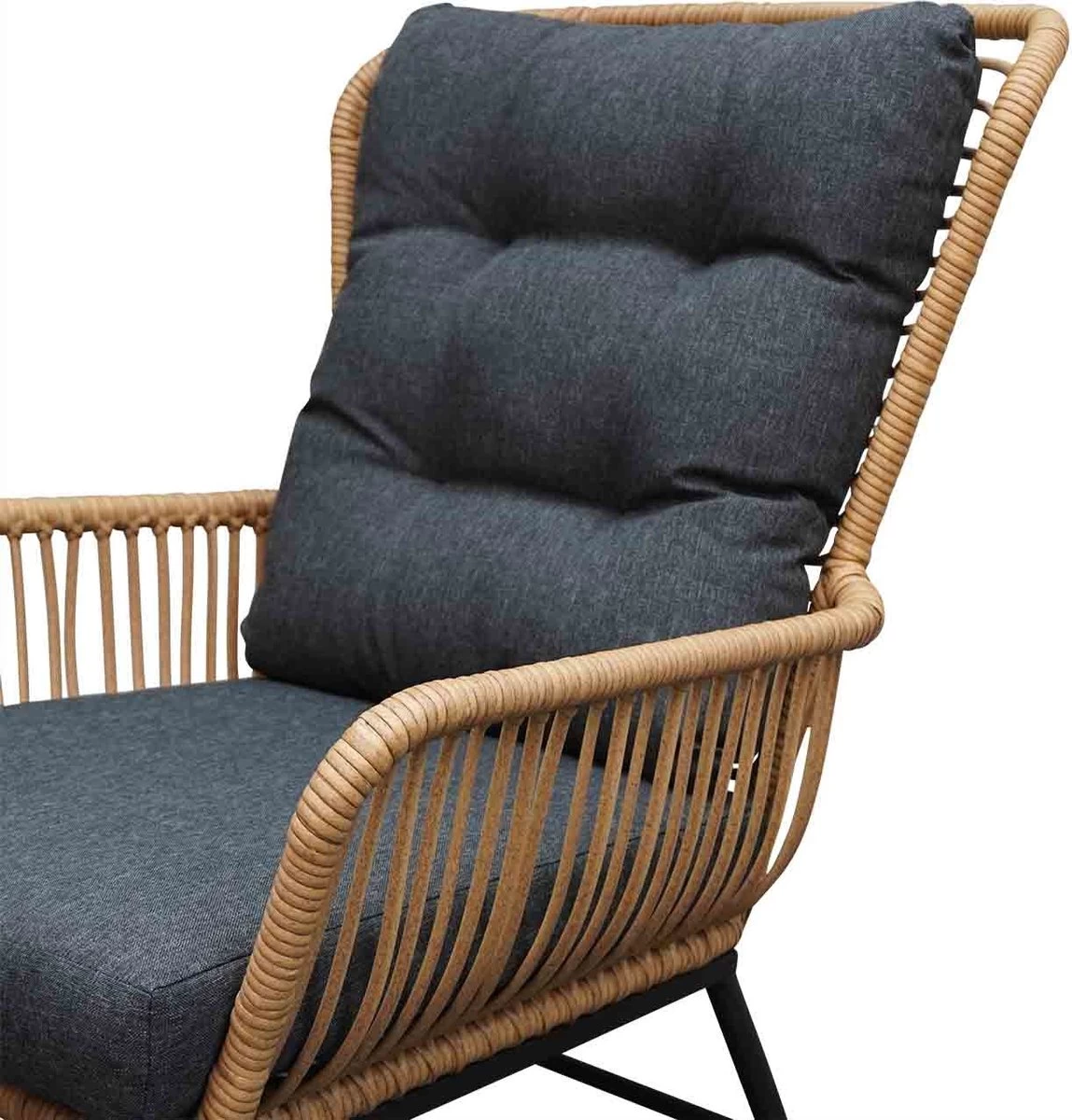 BUITEN Living Dex Wicker Loungestoel Tuin Incl. Wicker Voetenbank | Wicker + Aluminium | Bamboe Antraciet - Image 2