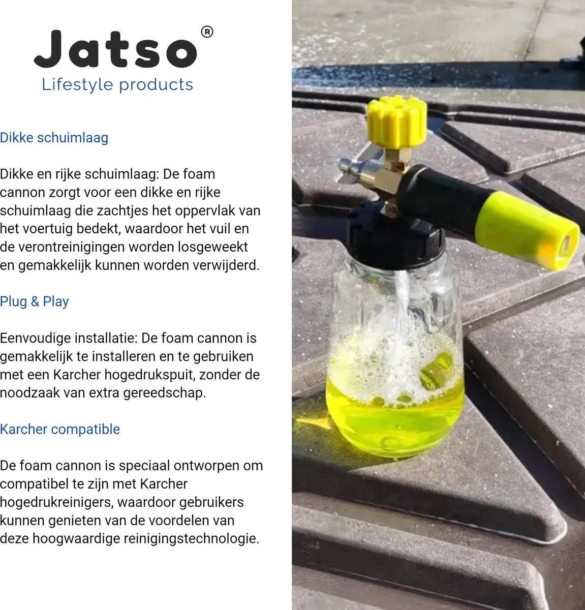 Jatso® Foam Cannon - Snow Foam - Foam Gun - Schuimlans - Foam Gun Auto - Foam Lance - Schuimsproeier - Snow Foam Cannon - Past Op Karcher K1 T/m K7 - Messing - Afneembaar Pistool - Image 3