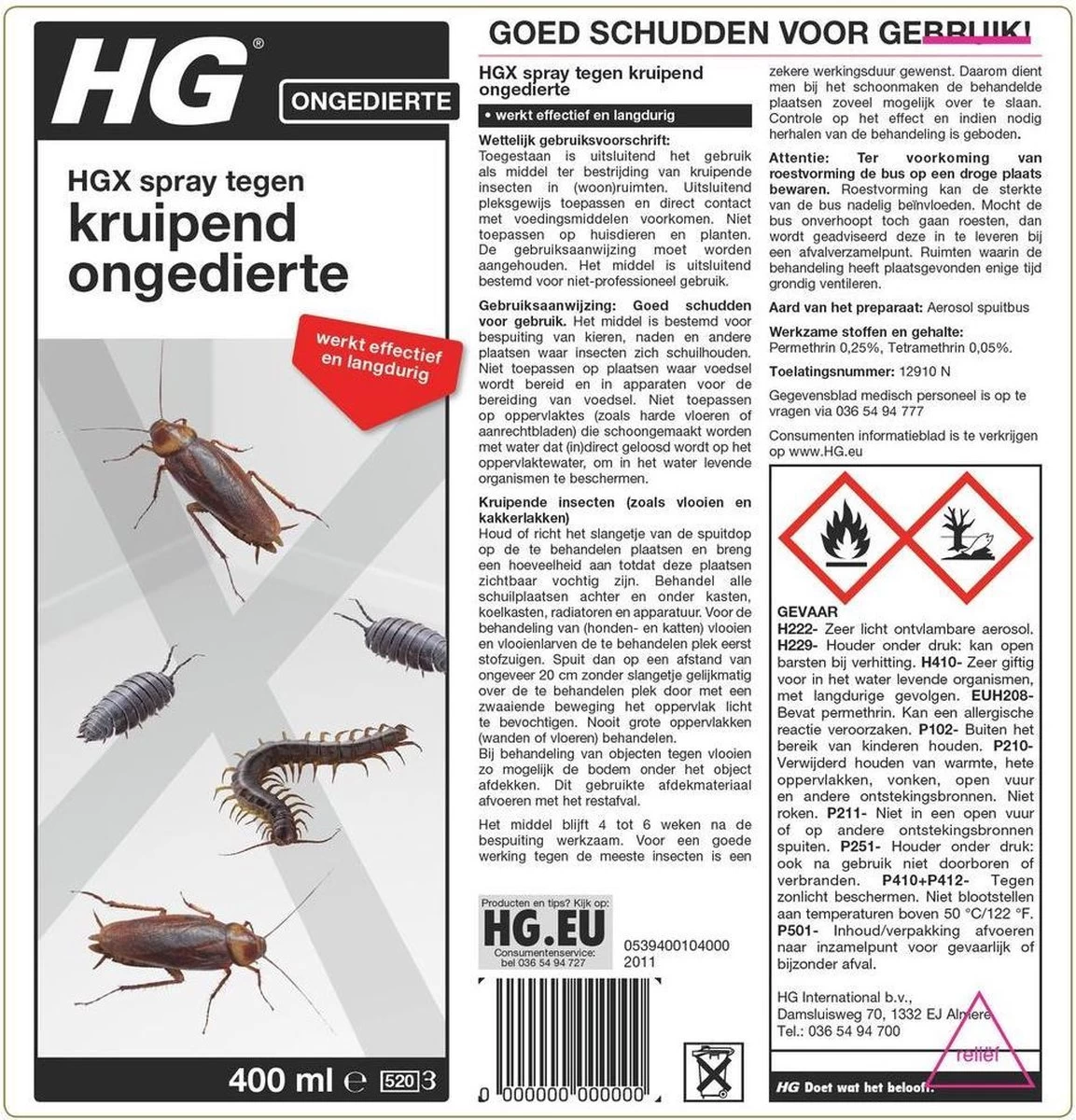 HGX Spray Tegen Kruipend Ongedierte - 12910N - 400ml - Zeer Krachtig Middel - Vlekvrij - Werkt Tot 6 Weken - Image 2