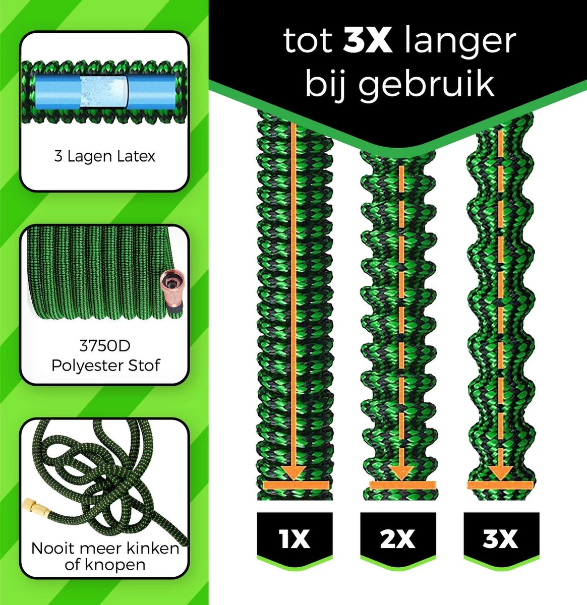 MD-Goods ® Super Sterk Uitrekbare Tuinslang Tot 30 Meter + GRATIS Tas En Koppelstuk - Tuinsproeier - Tuin Besproeien - Waterslang - Sproeikop - Groen - Flexibel Elastisch - Image 5