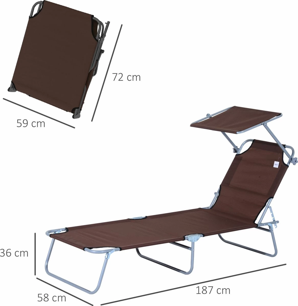 Outsunny Ligstoel Ligbank Voor Buiten Ligstoel Voor Op Het Strand Inklapbaar Met Zonnedak 3 Kleuren 84B-001 - Image 5