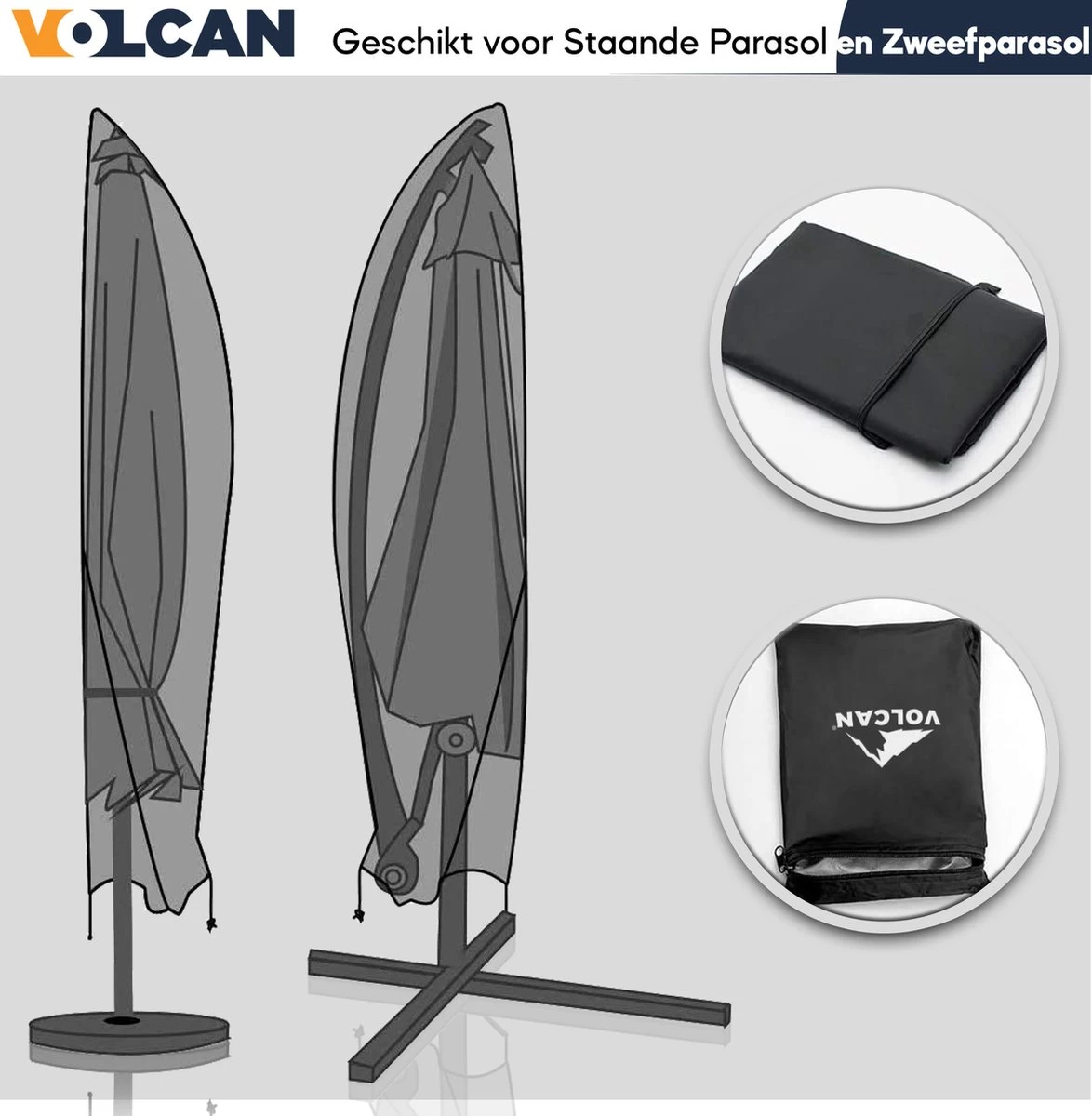 Volcan Parasolhoes Voor Zweefparasol - Tot 300cm - Waterdicht - Oxford 420D - Met Rits, Trekkoord En Stok - Zwart - Image 8
