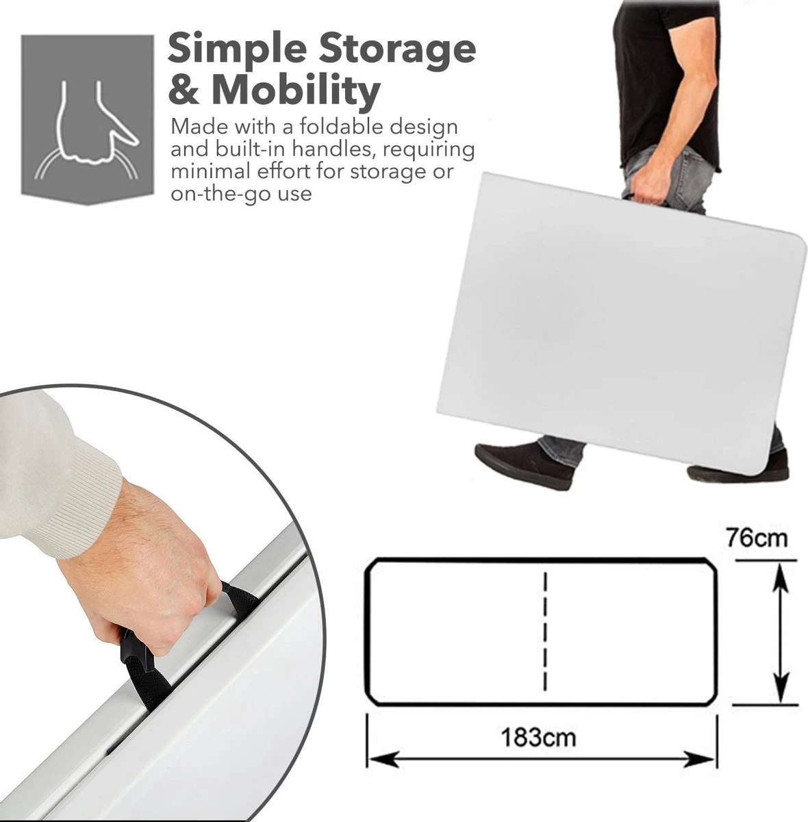 MaxxGarden Vouwtafel - Opvouwbare Kampeer Tafel - Tuin - Camping - Binnen - Weersbestendig - 180 X 74 X 74cm- Wit - Image 7