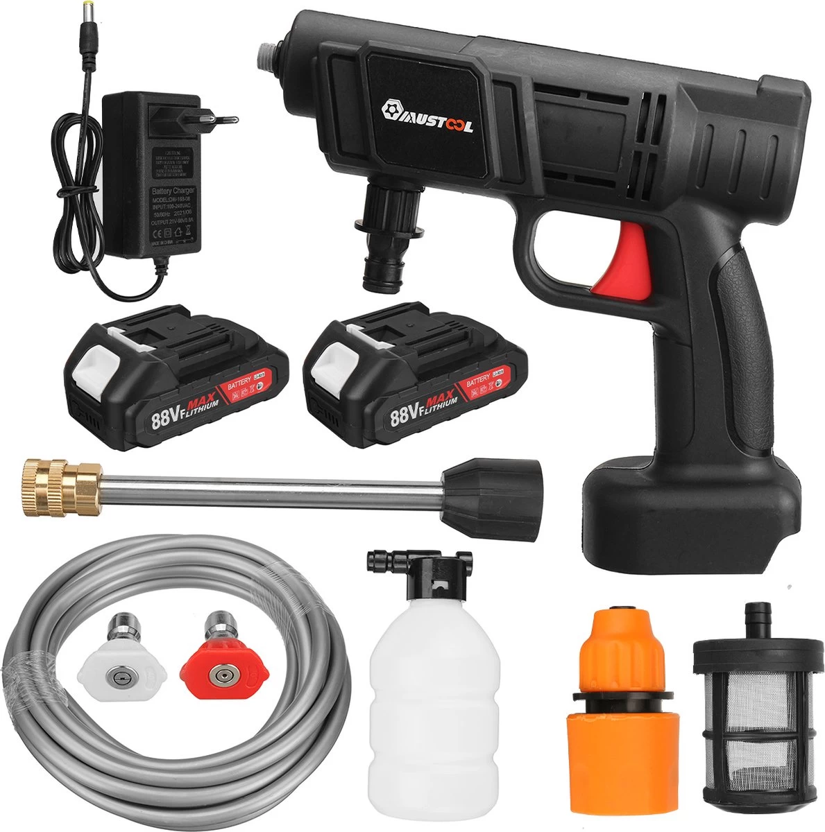 Merkloos Elektrische Accu-Hogedrukreiniger - 1.2mpa - Multifunctioneel Mondstuk - Draagbaar Oplaadbaar Snoerloos - Reinigingsspuitpistool - Met Rijke Accessoires - Voor Auto, Tuin, Terras, Raam - Zwart - Image 7