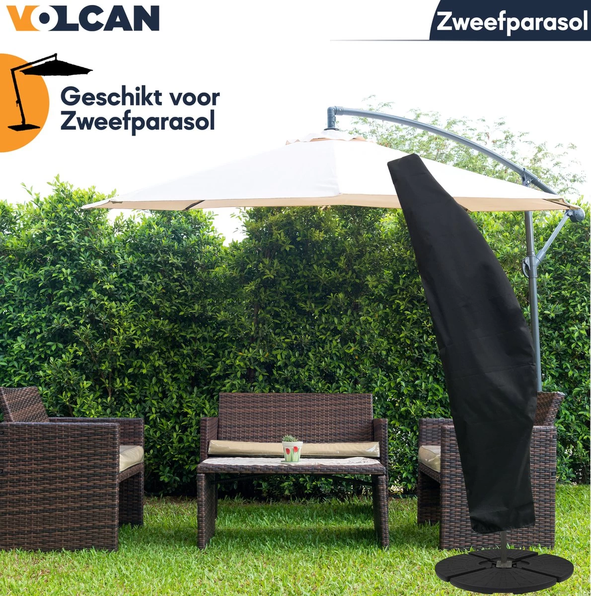 Volcan Parasolhoes Voor Zweefparasol - Tot 300cm - Waterdicht - Oxford 420D - Met Rits, Trekkoord En Stok - Zwart - Image 5