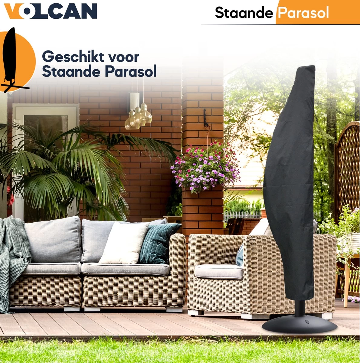 Volcan Parasolhoes Voor Zweefparasol - Tot 300cm - Waterdicht - Oxford 420D - Met Rits, Trekkoord En Stok - Zwart - Image 6