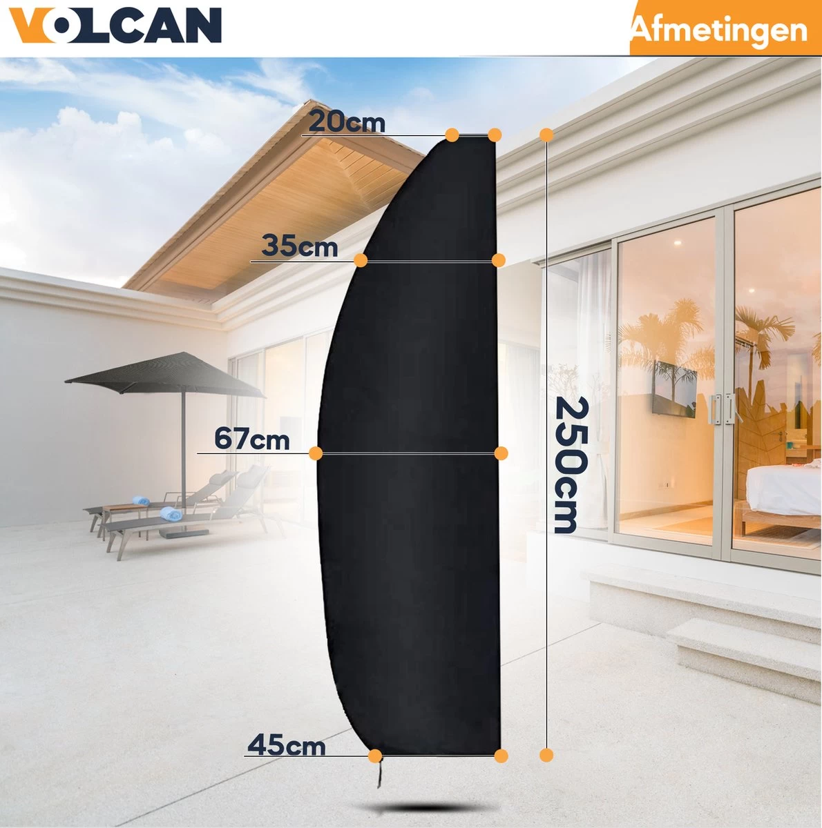 Volcan Parasolhoes Voor Zweefparasol - Tot 300cm - Waterdicht - Oxford 420D - Met Rits, Trekkoord En Stok - Zwart - Image 7
