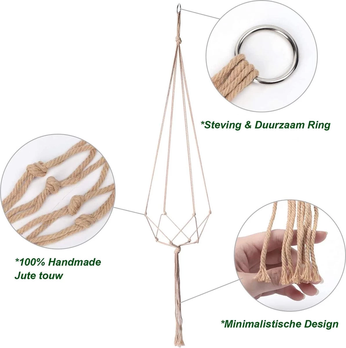 9 Stuks Jute Macrame Plantenhangers - Boho Handgeweven Katoen Hangpot Voor Binnen/Buiten - Hangende Bloempot Met Kralen - Macramé Touw/Koord Hangplant Houder - Bohemian Wandhanger Decoratie - Plant Hanger - Verticale Tuin Bloempothouder Planthanger - Image 5