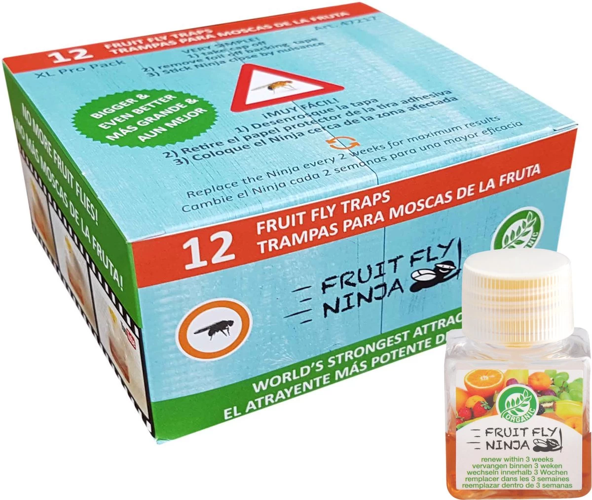 Super Ninja - Fruit Fly Ninja® - Fruitvliegjes Vanger - 100% Natuurlijk En Milieu Verantwoordelijk - 12 Pack