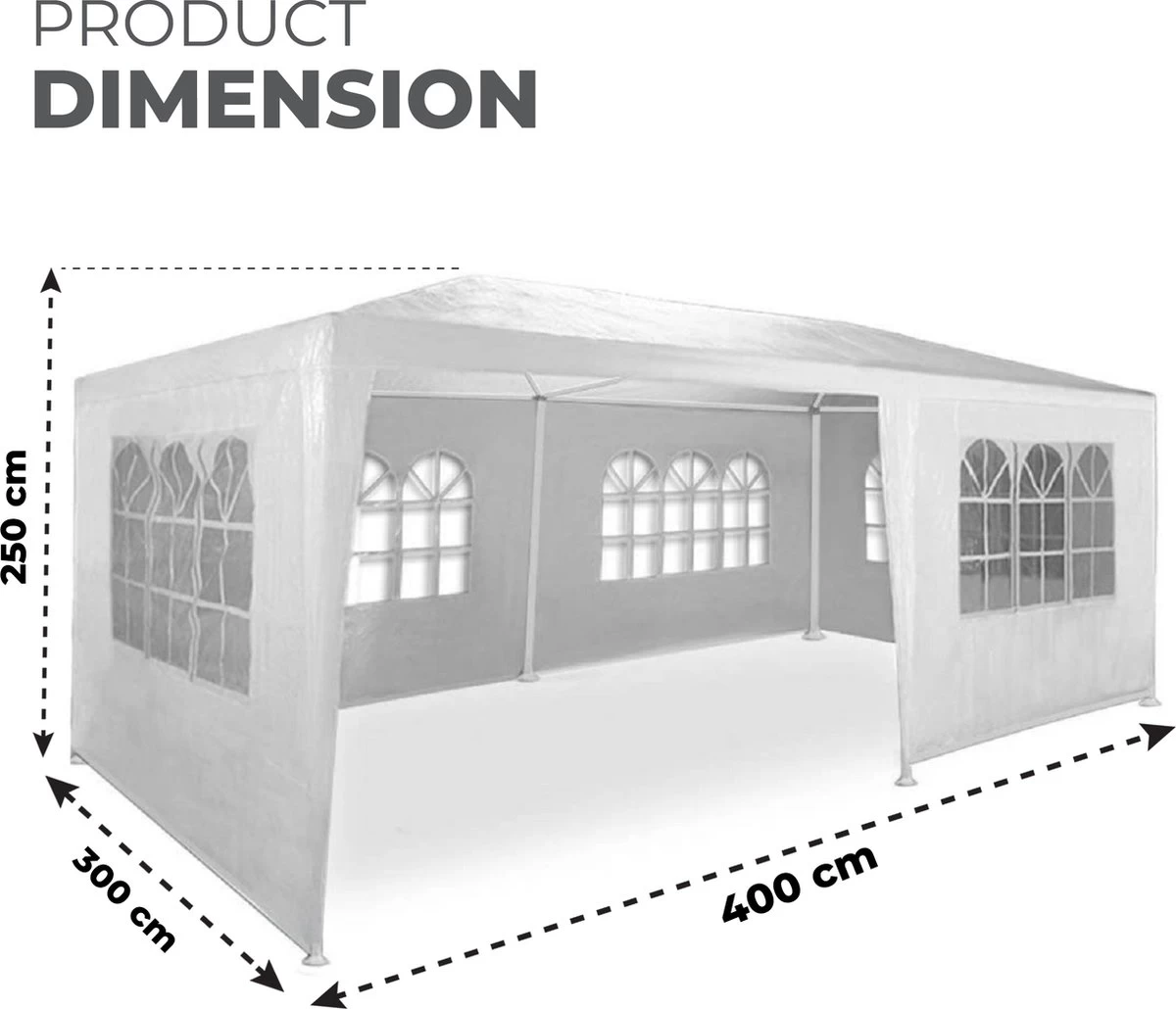 MaxxGarden Partytent - Paviljoen - 300 X 600 X 250 Cm - Met Zijwanden - Waterdicht Pro - 32mm Buizen – Wit - Image 4
