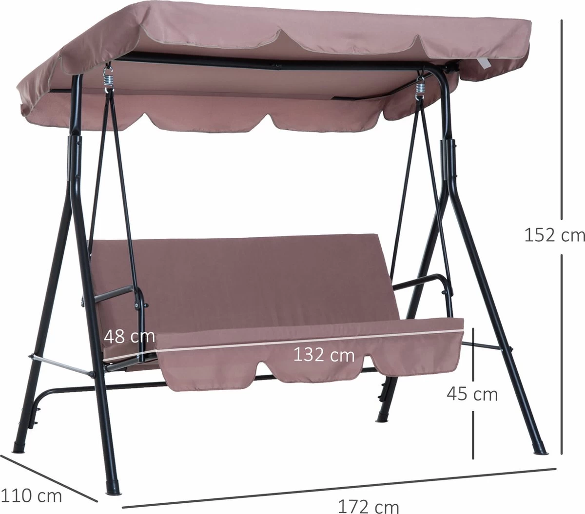 Outsunny Hollywoodschommel 3-zits Tuinschommel Schommelbank Met Dak 3 Kleuren 84A-054 - Image 9