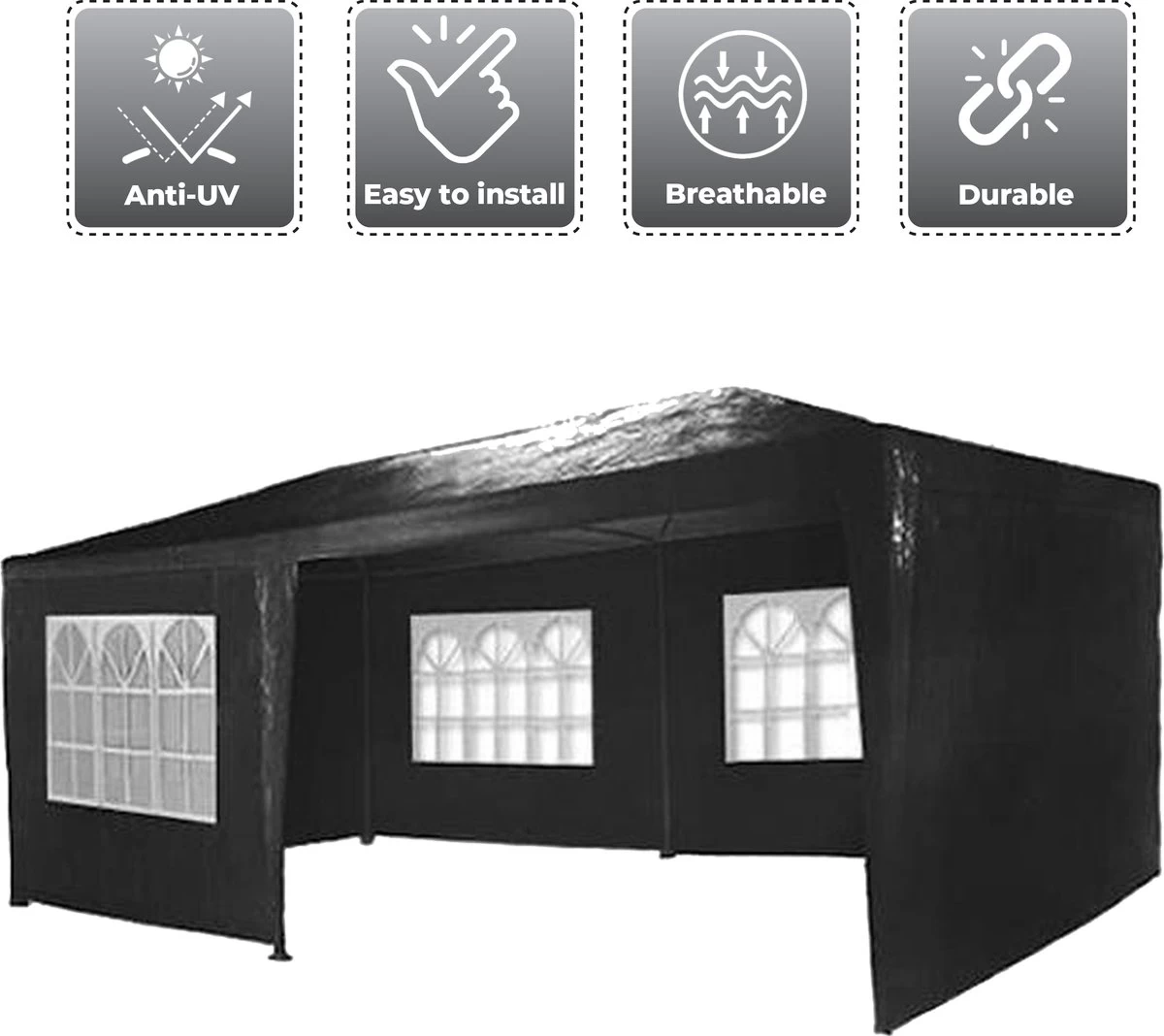 MaxxGarden Partytent - Paviljoen - 3x6m - Incl. Zijwanden - Waterdicht - Zwart - Image 5