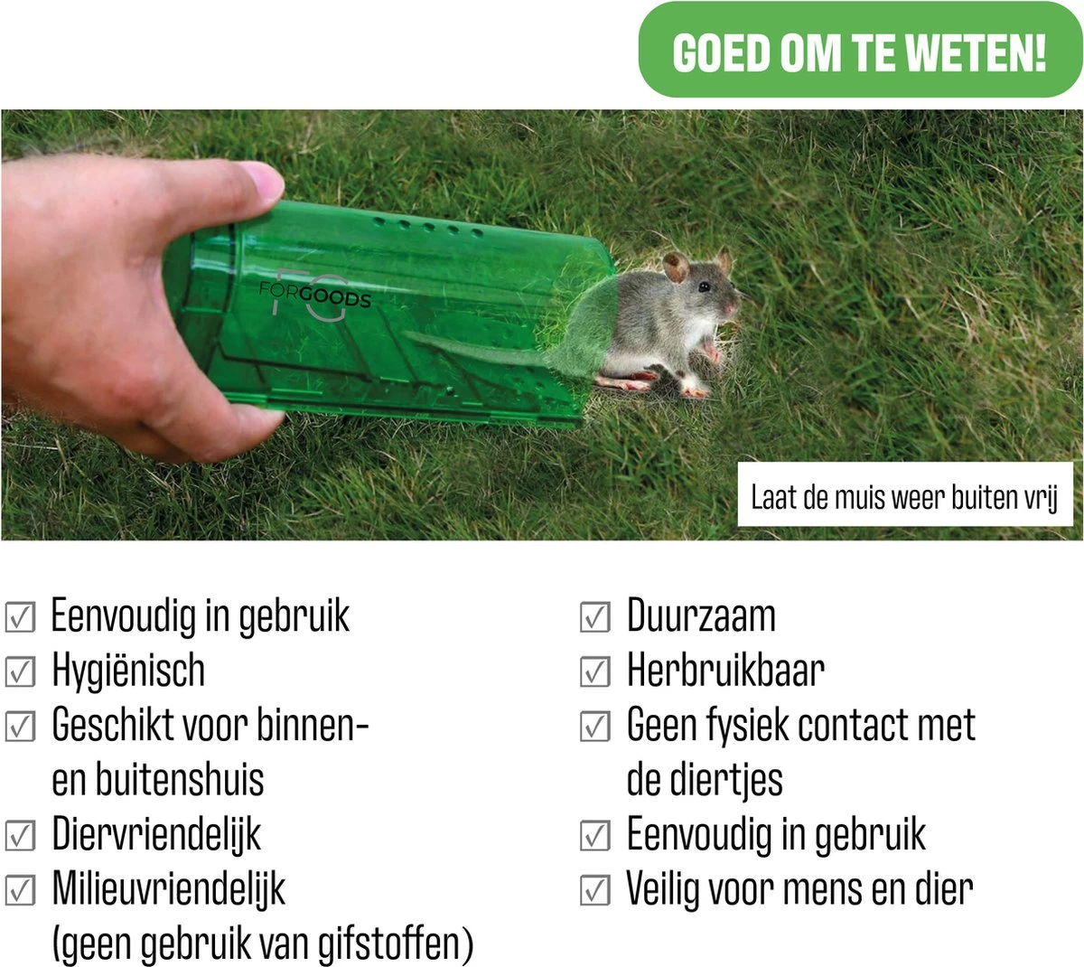 Forgoods Muizenval - Diervriendelijke Muizenvallen Voor Binnen En Buiten - 2 Stuks - Met Schoonmaakborstel - Model 2023 - Image 8