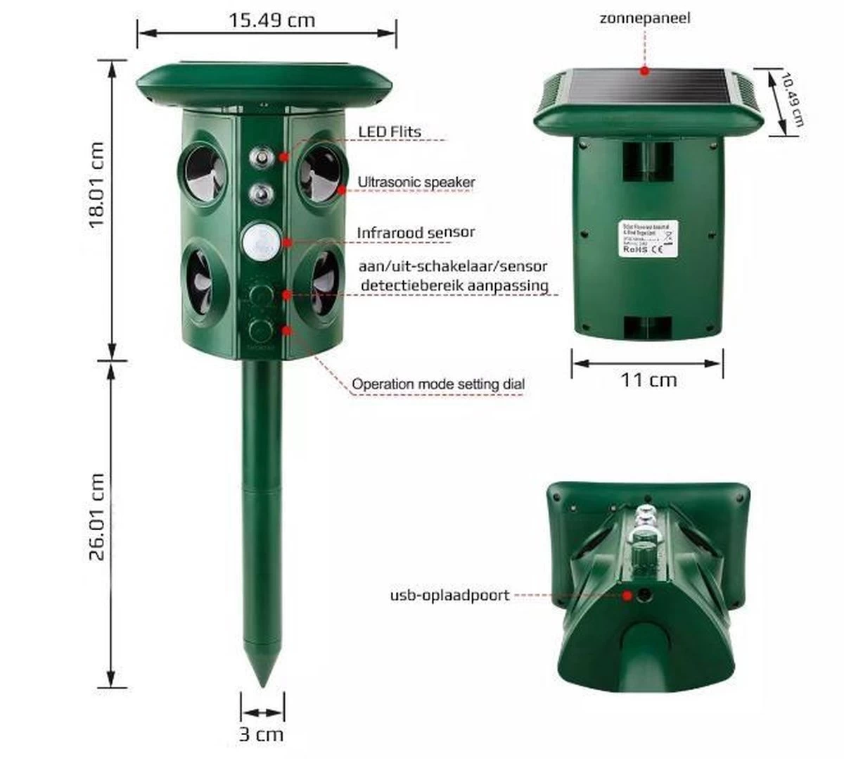 Valhalla NL - Kattenverjager - Ongedierte Verjager - Outdoor - Kunststof - Groen - 16x13x11 Cm - Image 8