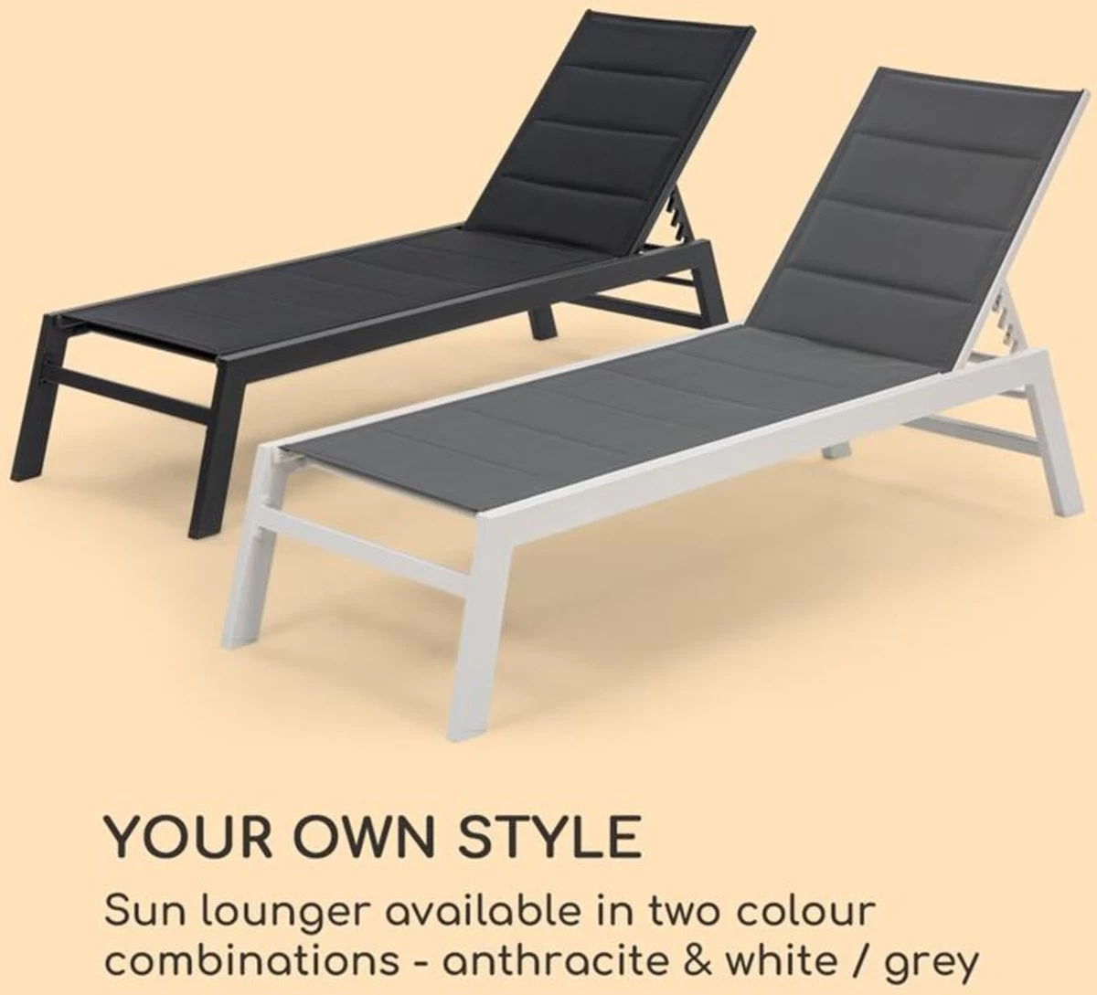 Blumfeldt Renazzo Lounge Ligstoel - Ligbed Voor De Tuin - Aluminium Tuinstoel - 6 Standen - Waterafstotend - Bekleding Van 70 % Pvc En 30 % Polyetheen - Zwart - Image 6