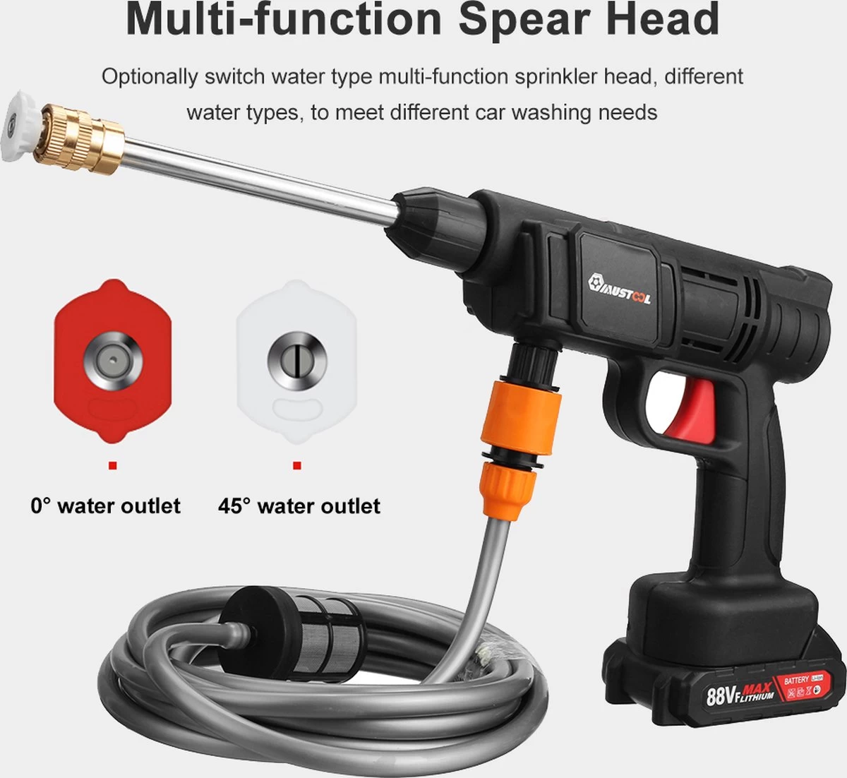 Merkloos Elektrische Accu-Hogedrukreiniger - 1.2mpa - Multifunctioneel Mondstuk - Draagbaar Oplaadbaar Snoerloos - Reinigingsspuitpistool - Met Rijke Accessoires - Voor Auto, Tuin, Terras, Raam - Zwart - Image 2