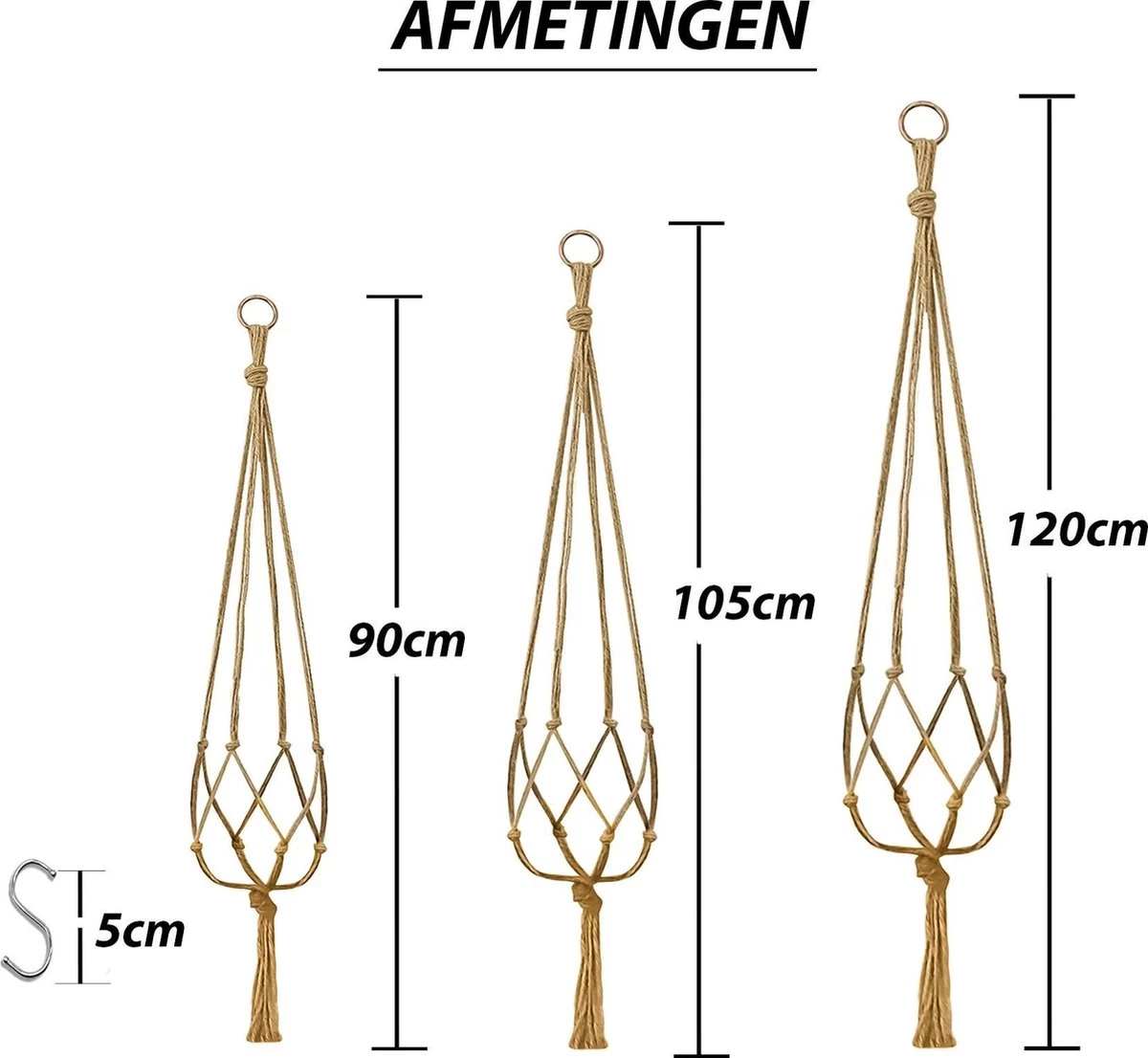 9 Stuks Jute Macrame Plantenhangers - Boho Handgeweven Katoen Hangpot Voor Binnen/Buiten - Hangende Bloempot Met Kralen - Macramé Touw/Koord Hangplant Houder - Bohemian Wandhanger Decoratie - Plant Hanger - Verticale Tuin Bloempothouder Planthanger - Image 7
