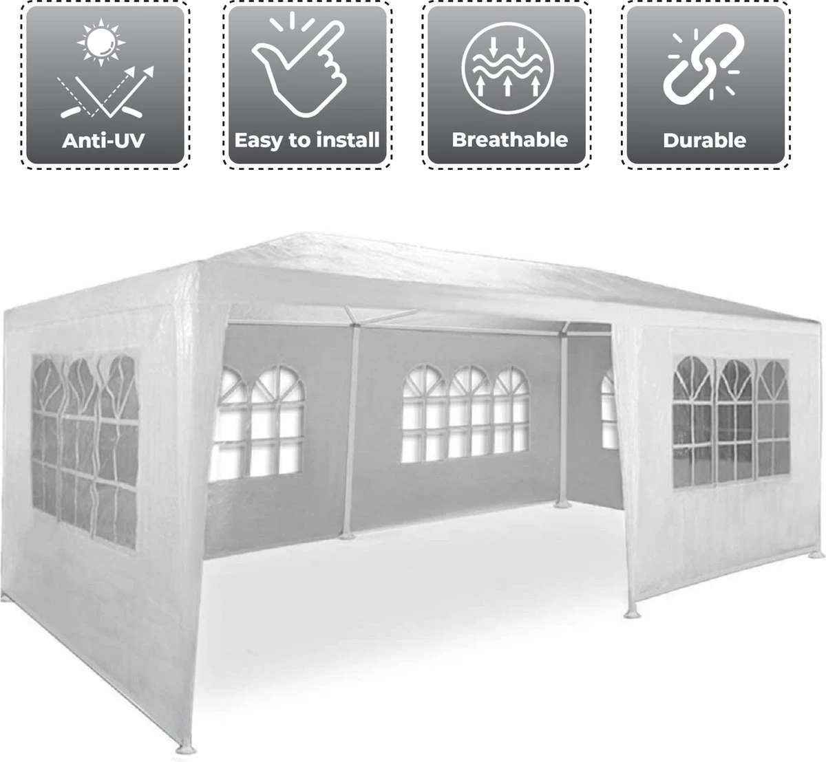 MaxxGarden Partytent - Paviljoen - 300 X 600 X 250 Cm - Met Zijwanden - Waterdicht Pro - 32mm Buizen – Wit - Image 6