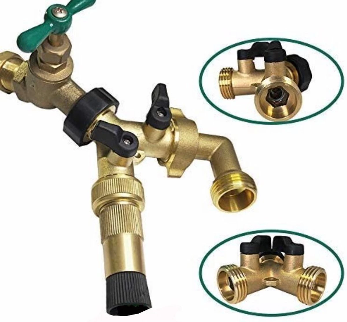 Y Stuk Kraan Splitter – Aanvoer Y Stuk Voor Wasmachine - Waterverdeler - Buitenkraan - Waterverdeler 2 Weg – Messing - - Image 3