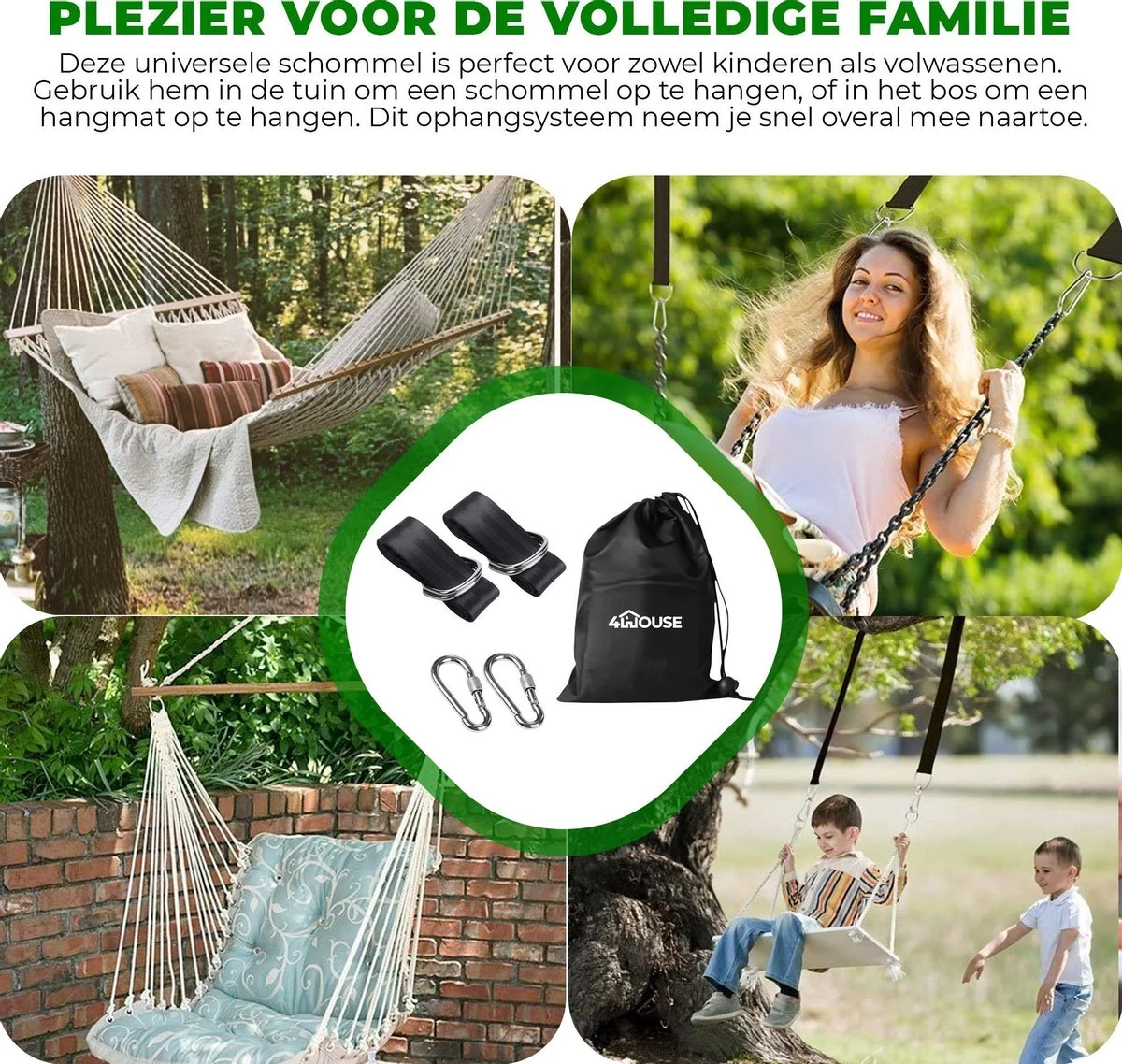 4House Ophang Koord Voor Hangmat, Hangstoel / Schommel - Hangmat Bevestigingsset Inclusief Haken - Karabijnhaak - Hangmat Standaard -Schommelophangset - Hangmat Ophangsysteem -150cm - Tot 1000kg - Boomvriendelijke Hangmat Ophangset - Set Van 2Stuks - Image 8