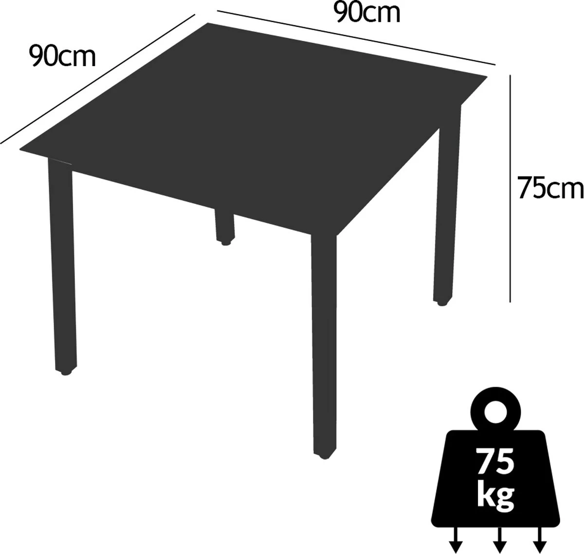 Casaria – Tuintafel – Aluminium – 90x90x75cm –Antraciet - Image 2