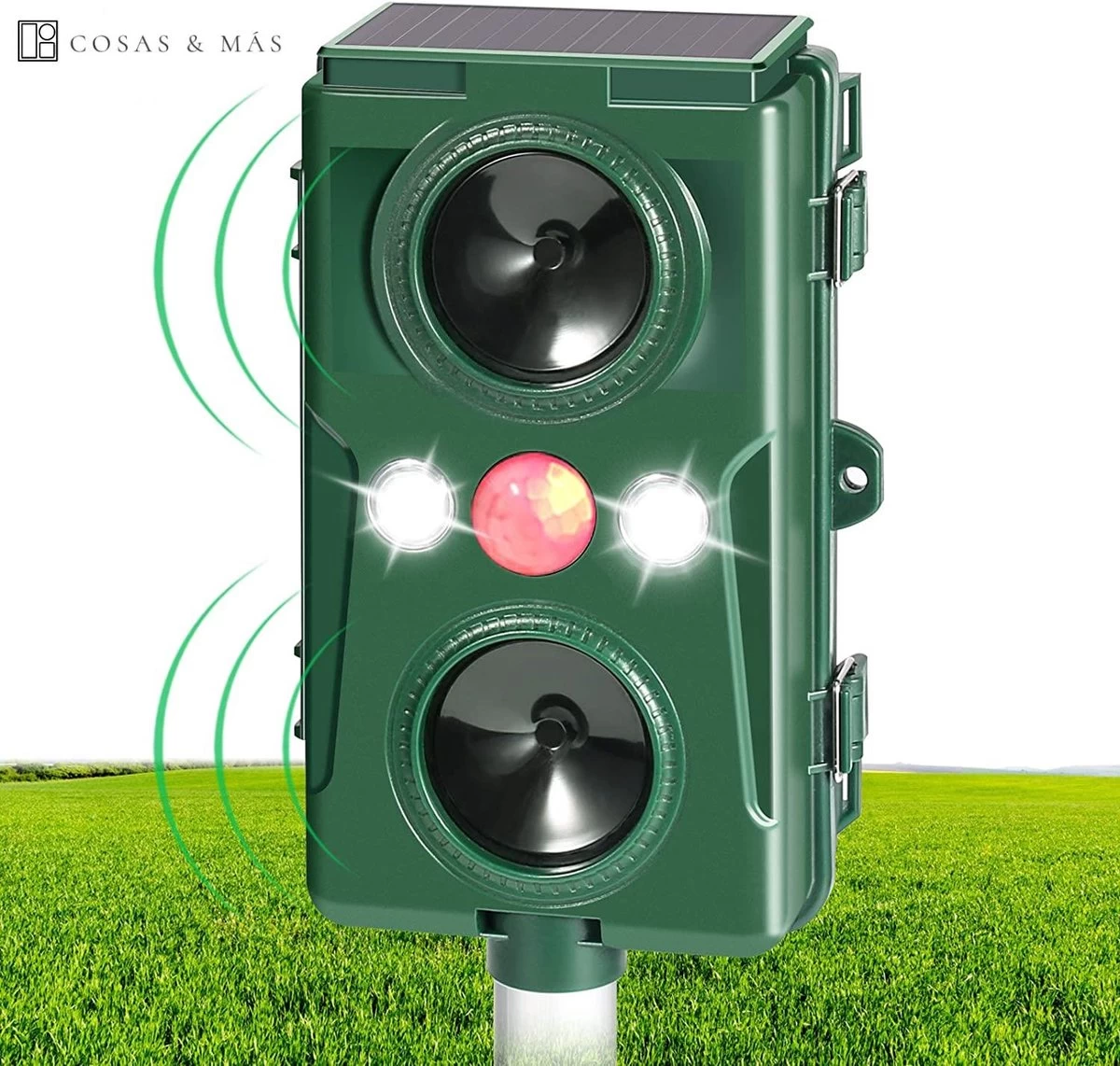 Cosas & Más - Ultrasone Kattenverjager - Marterverjager - Kattenschrik - Vogelverschrikker - Flashlight - Zonne Energie - Met USB Kabel