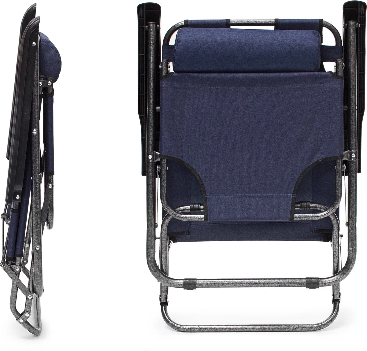 Relaxdays Ligstoel Inklapbaar - Ligbed Met Hoofdsteun - Strandstoel Verstelbaar - Camping - Donkerblauwe - Image 7