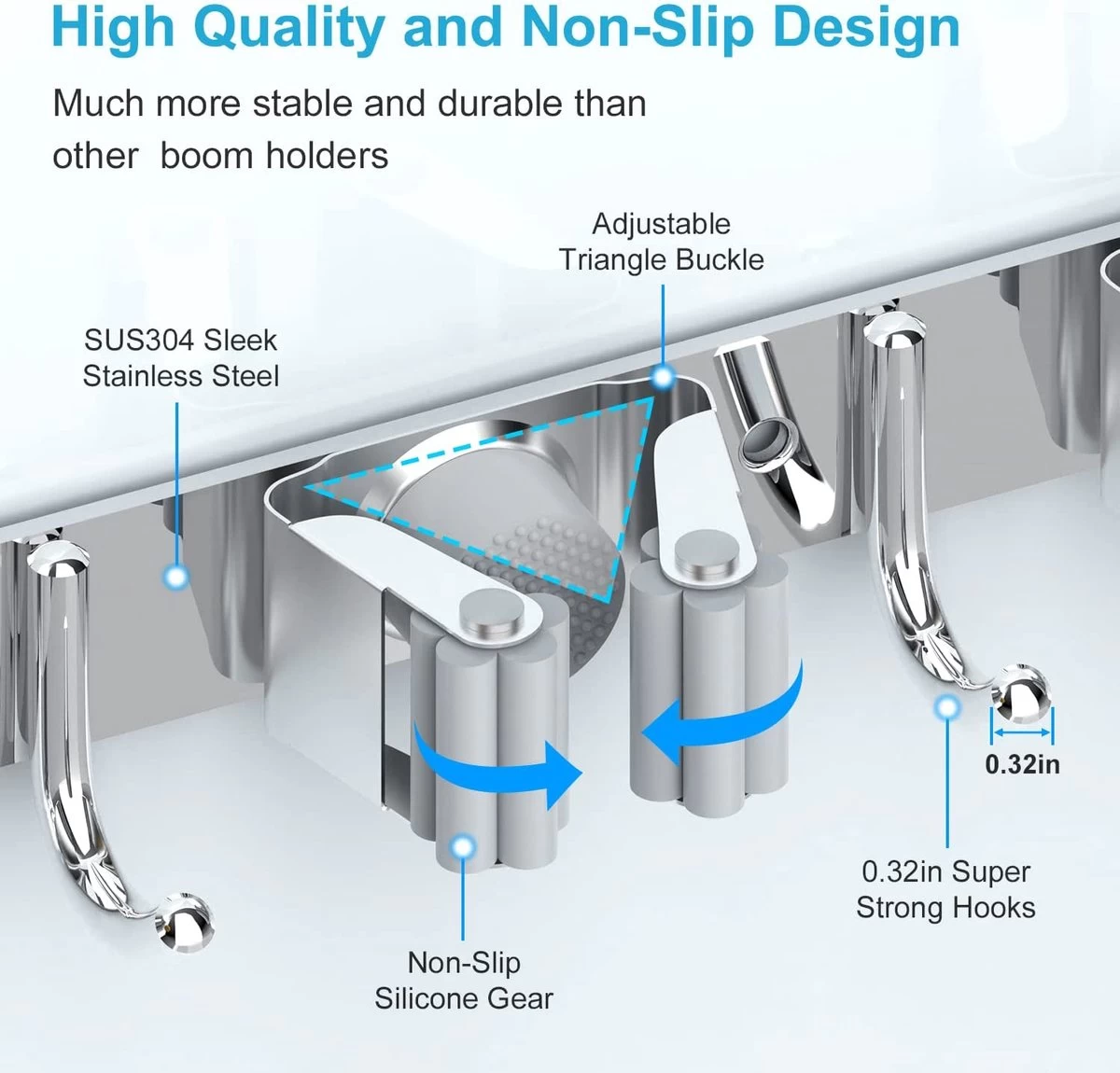 BOTC Bezemhouder - 5 Houders 6 Haken Bezem Ophangsysteem - Zeflklevend - Opbergsysteem - Ophanghaken - Tuingereedschap - Gereedschap Opbergen - Image 2
