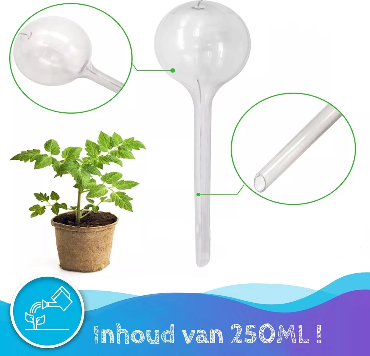Summer Spark Waterdruppelaar Voor Planten 6 Stuks Transparant – 27 CM X 8 CM – 250 ML – Automatisch Watergeefsysteem Voor Kamerplanten – Planten Watergever Met Druppelsysteem – Waterbol - Image 3