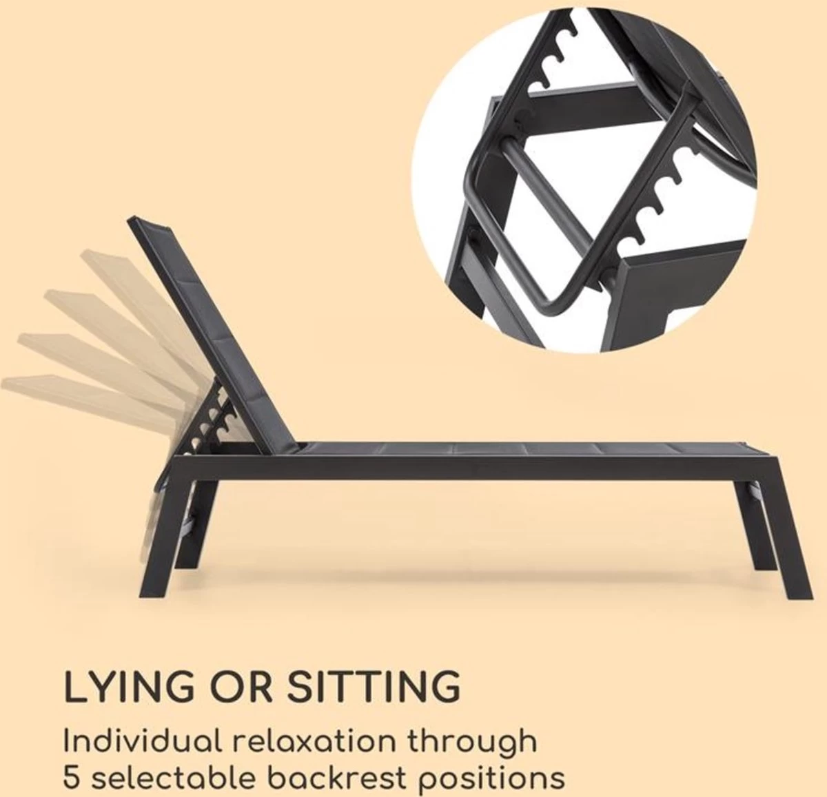 Blumfeldt Renazzo Lounge Ligstoel - Ligbed Voor De Tuin - Aluminium Tuinstoel - 6 Standen - Waterafstotend - Bekleding Van 70 % Pvc En 30 % Polyetheen - Zwart - Image 7