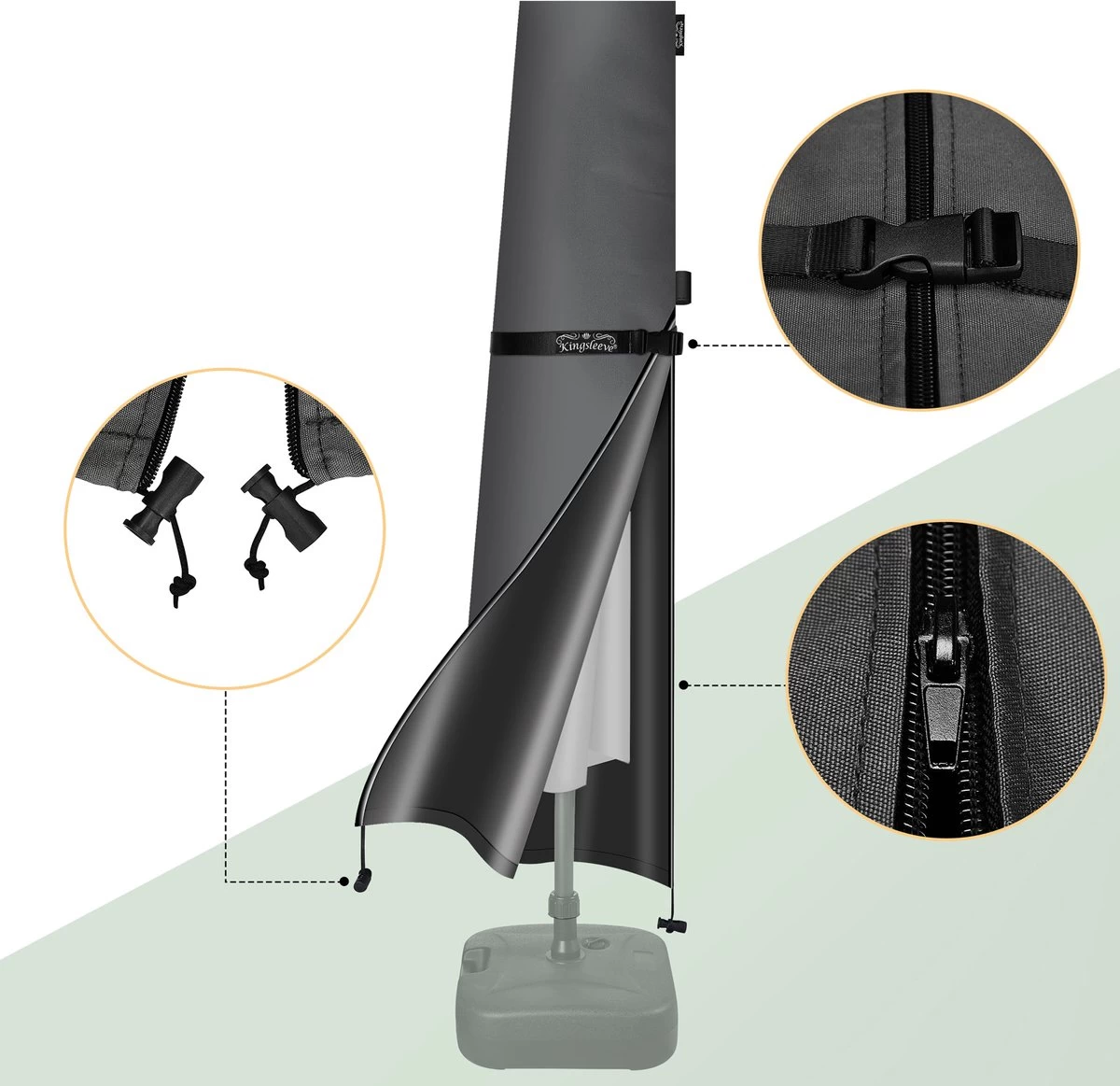 Kingsleeve Parasolhoes Tot Ø 330cm - Weerbestendig Robuust - Grijs - Image 7