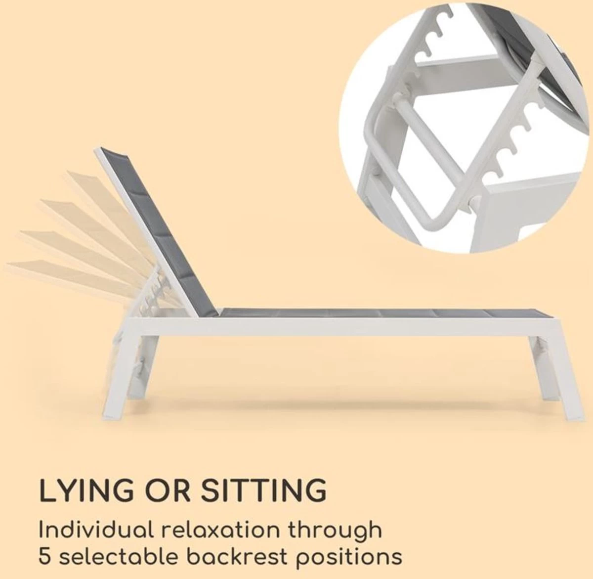 Blumfeldt Renazzo Lounge Ligstoel - Ligbed Voor De Tuin - Aluminium Tuinstoel - 6 Standen - Waterafstotend - Bekleding Van 70 % Pvc En 30 % Polyetheen - Grijs - Image 5