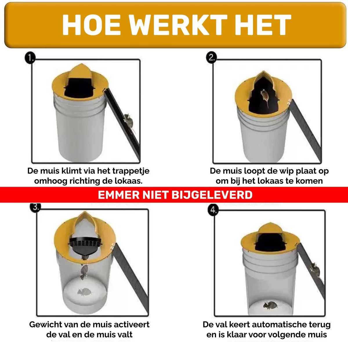 Merkloos Muizenval Emmer Deksel - Rattenval - Diervriendelijke Muizenval - Rattenval - Zonder Muizengif - Herbruikbaar - Binnen En Buiten - Image 4