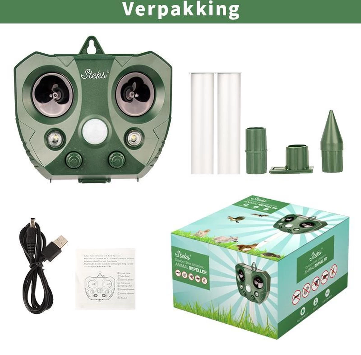 Steks® Ultrasone Kattenverjager - Kattenschrik - Katten Afweermiddel - Zonneenergie - Marterverjager - Op Batterijen - Met Adapter - Tuin - Ongedierte Verjager - Image 7