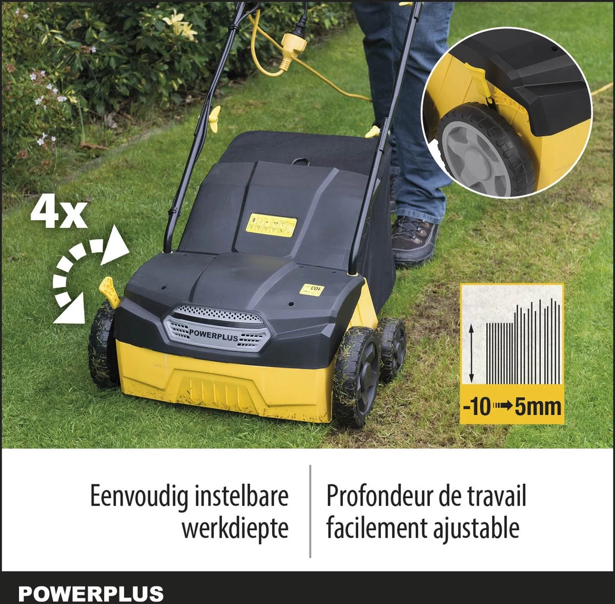Powerplus POWXG7513 Elektrische Verticuteermachine - Mos Verwijderaar - 1400W - 320mm Maaibreedte - 45L Opvangbak - Incl. Gazonbeluchter/grasbeluchter - Image 3