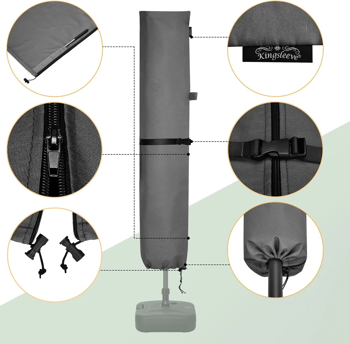 Kingsleeve Parasolhoes Tot Ø 330cm - Weerbestendig Robuust - Grijs - Image 9