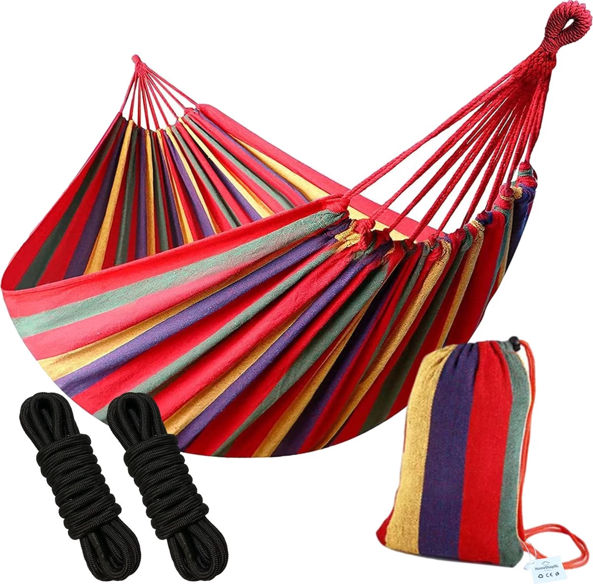 Dubbele Hangmat Rood - 1 Of 2 Persoons - Lig Oppervlak 190x150cm - Lengte 260cm