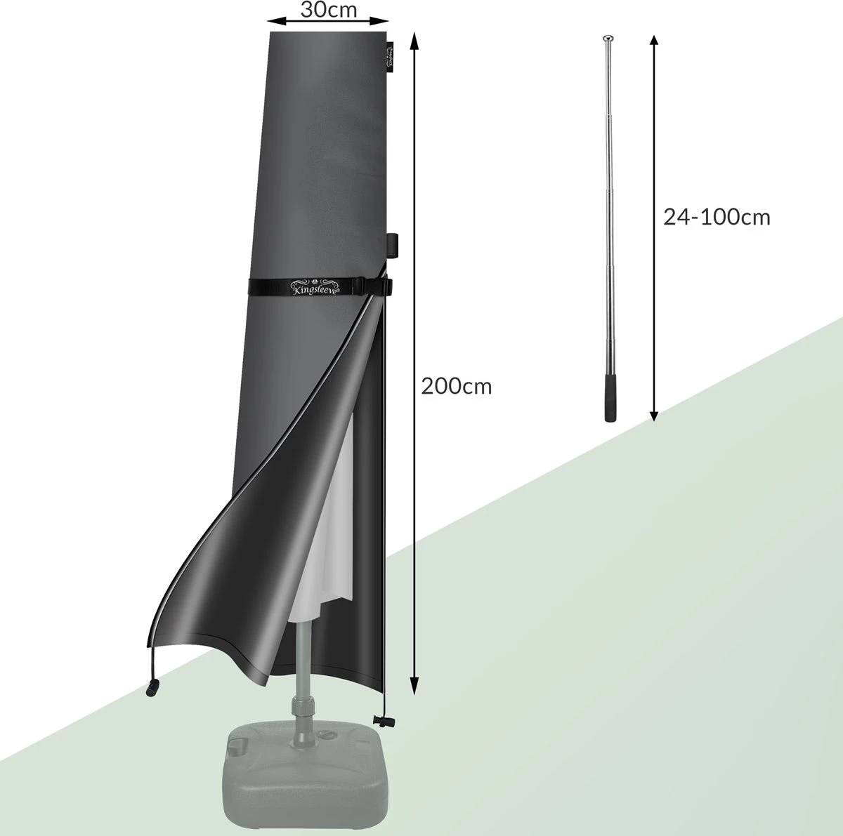 Kingsleeve Parasolhoes Tot Ø 330cm - Weerbestendig Robuust - Grijs - Image 4