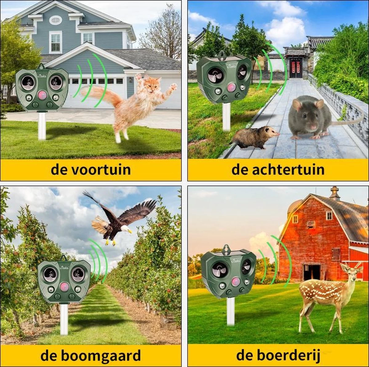 Steks® Ultrasone Kattenverjager - Kattenschrik - Katten Afweermiddel - Zonneenergie - Marterverjager - Op Batterijen - Met Adapter - Tuin - Ongedierte Verjager - Image 6