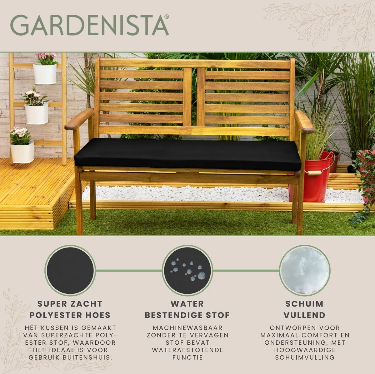 Gardenista Tuinbankkussen - Patio Meubilair Buiten 3-zitter BankKussen Voor Tuin -tuinkussen Voor Tuin Bank - Zachte En Lichtgewicht Waterbestendig Materiaal - 140cm X 47cm - Image 3
