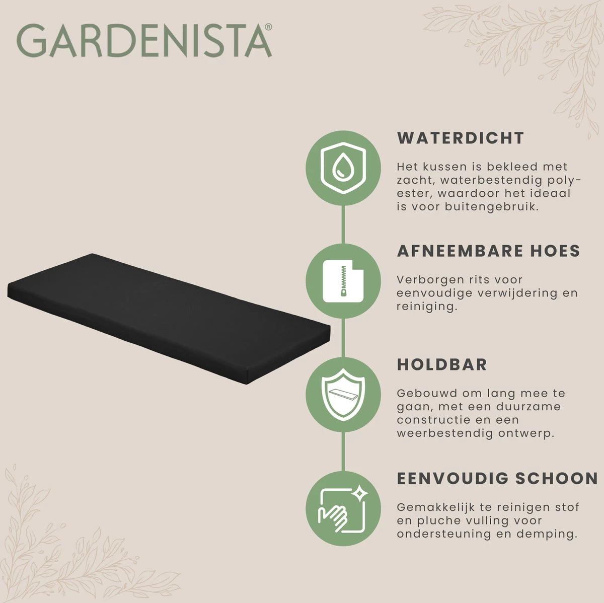 Gardenista Tuinbankkussen - Patio Meubilair Buiten 3-zitter BankKussen Voor Tuin -tuinkussen Voor Tuin Bank - Zachte En Lichtgewicht Waterbestendig Materiaal - 140cm X 47cm - Image 4