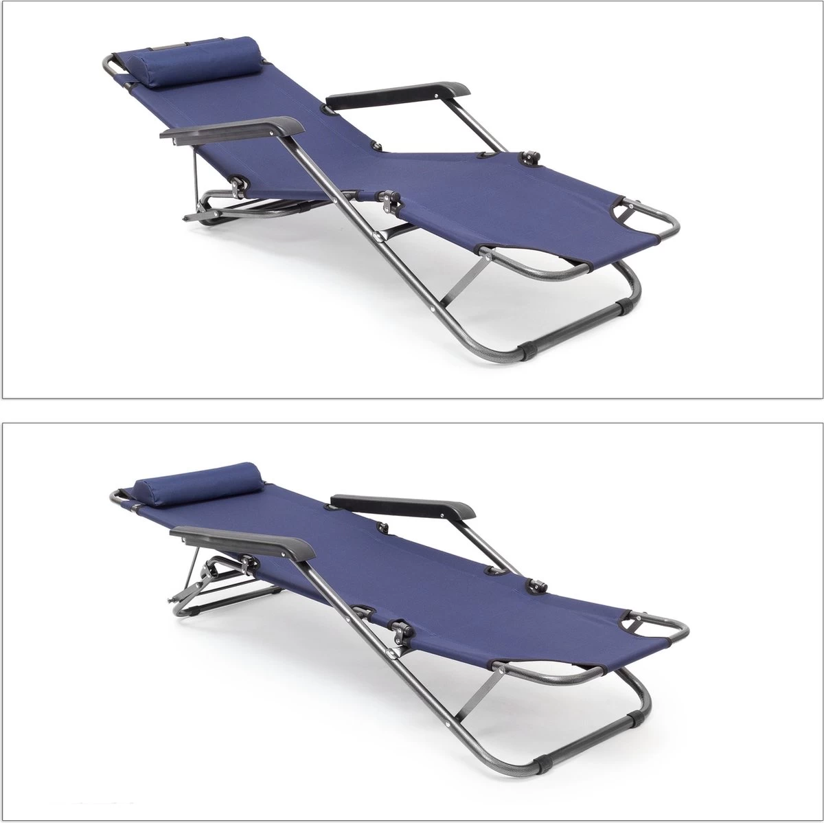 Relaxdays Ligstoel Inklapbaar - Ligbed Met Hoofdsteun - Strandstoel Verstelbaar - Camping - Donkerblauwe - Image 11