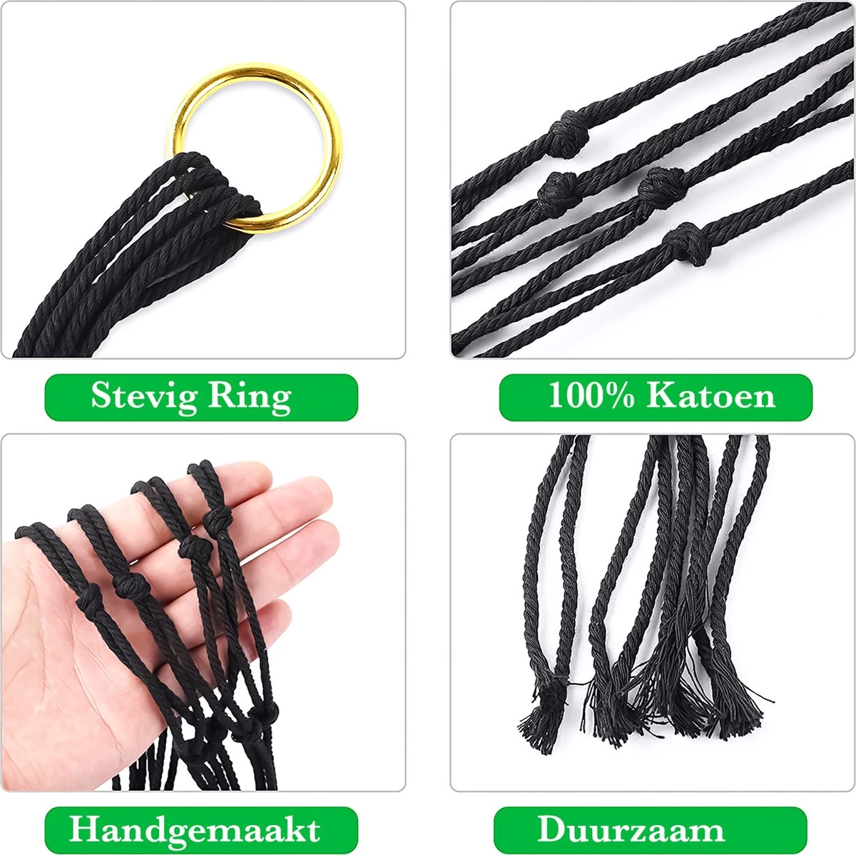 9 Stuks Zwart Macrame Plantenhangers - Boho Handgeweven Katoen Hangpot Voor Binnen/Buiten - Hangende Bloempot Met Kralen - Macramé Touw/Koord Hangplant Houder - Bohemian Wandhanger Decoratie - Plant Hanger - Verticale Tuin Bloempothouder Planthanger - Image 8