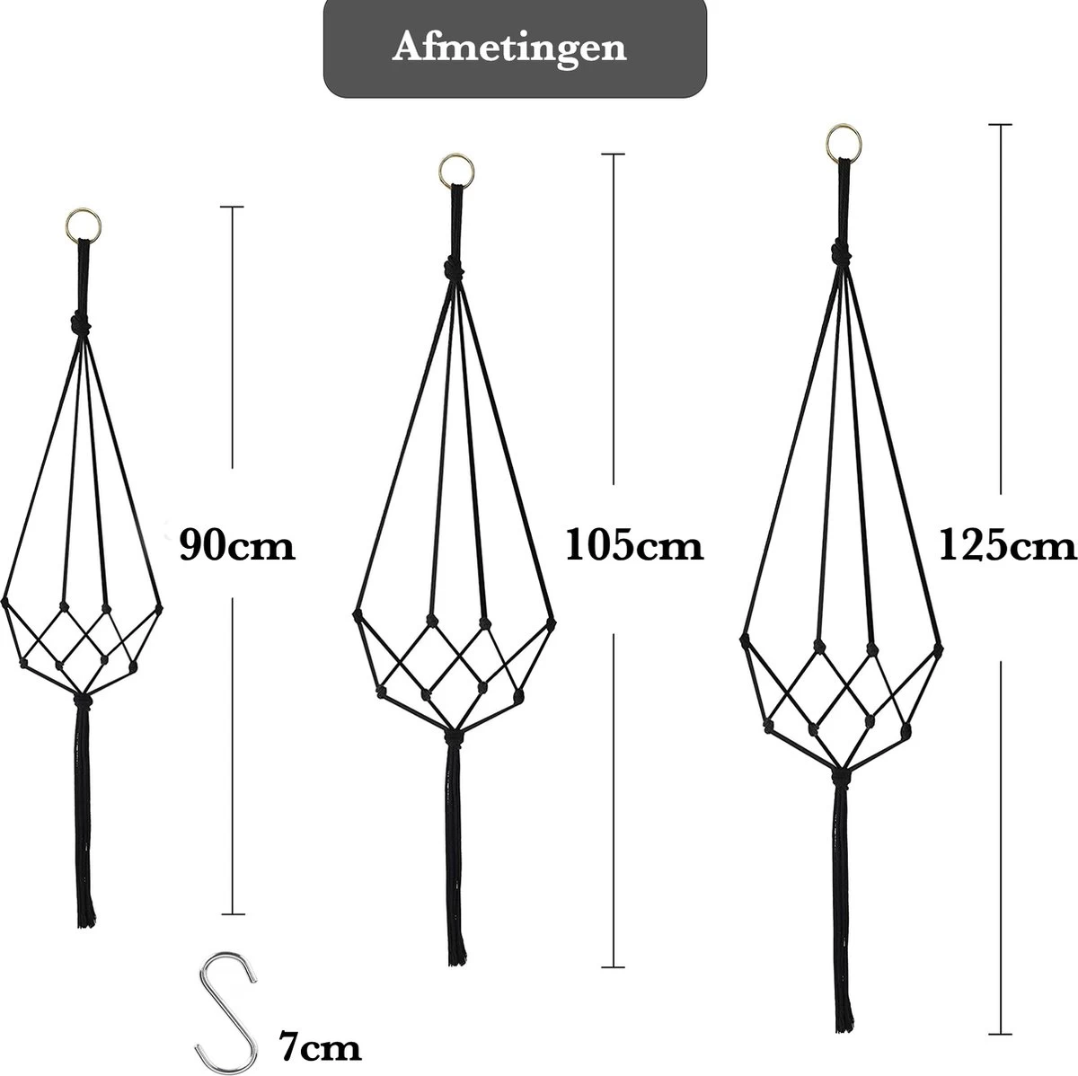 9 Stuks Zwart Macrame Plantenhangers - Boho Handgeweven Katoen Hangpot Voor Binnen/Buiten - Hangende Bloempot Met Kralen - Macramé Touw/Koord Hangplant Houder - Bohemian Wandhanger Decoratie - Plant Hanger - Verticale Tuin Bloempothouder Planthanger - Image 9